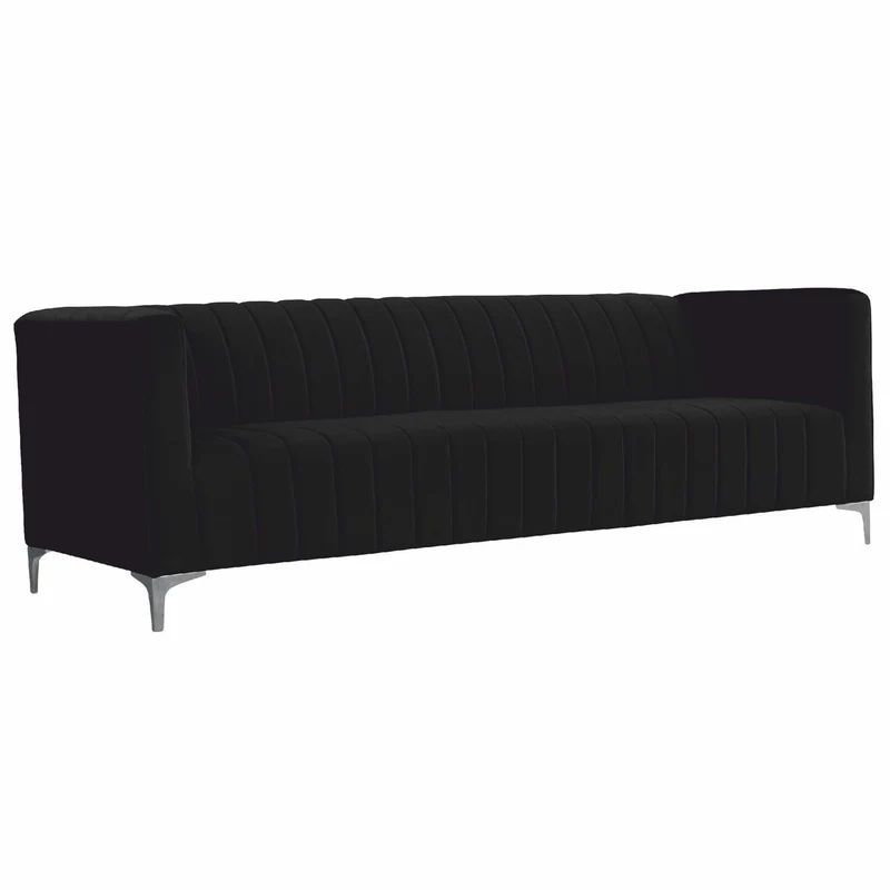 Casa Padrino Luxus 3er Samt Sofa Schwarz / Grau 220 cm - Wohnzimmer Möbel