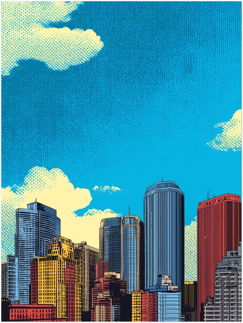 Bunte Stadt Skyline Leinwandbild