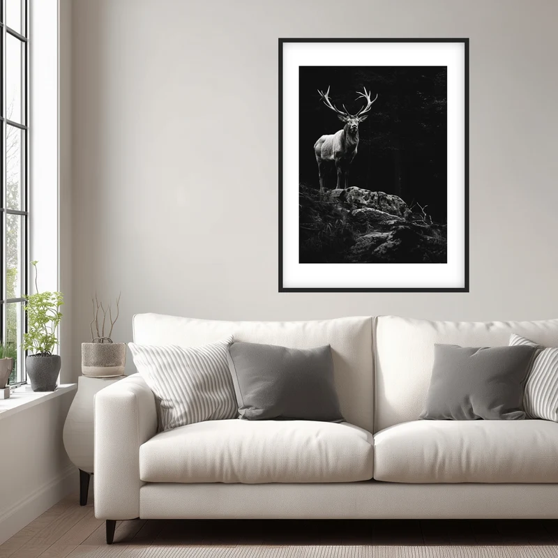 Hirsch auf Felsen Poster