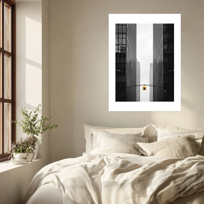 Ampel zwischen Hochhäusern New York Poster