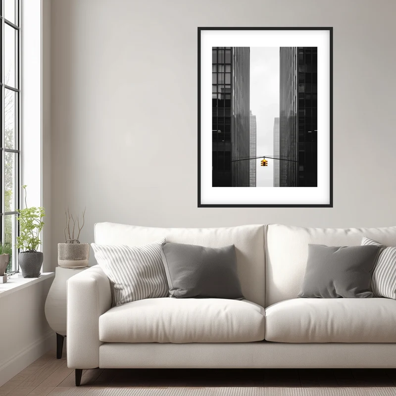 Ampel zwischen Hochhäusern New York Poster
