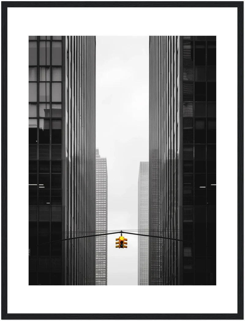 Ampel zwischen Hochhäusern New York Poster