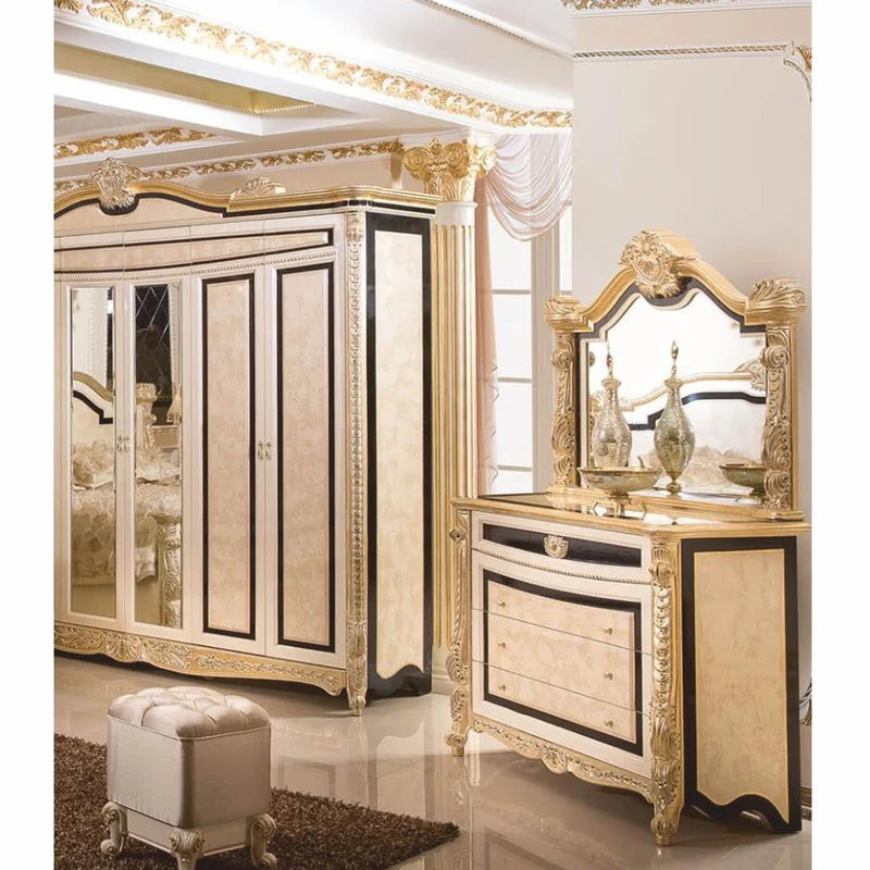Casa Padrino Luxus Barock Kommode mit Spiegel und Hocker - Barock Schlafzimmer Möbel