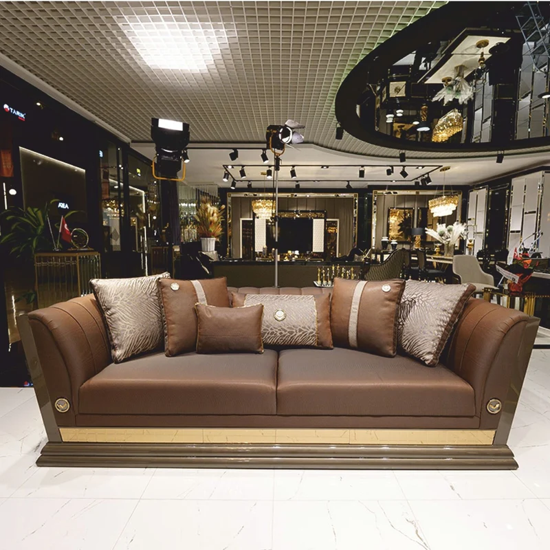 Casa Padrino Luxus Sofa Braun / Grau / Gold 263 cm - Wohnzimmer & Hotel Möbel