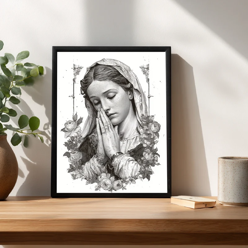Betende Frau Blumenrahmen Poster