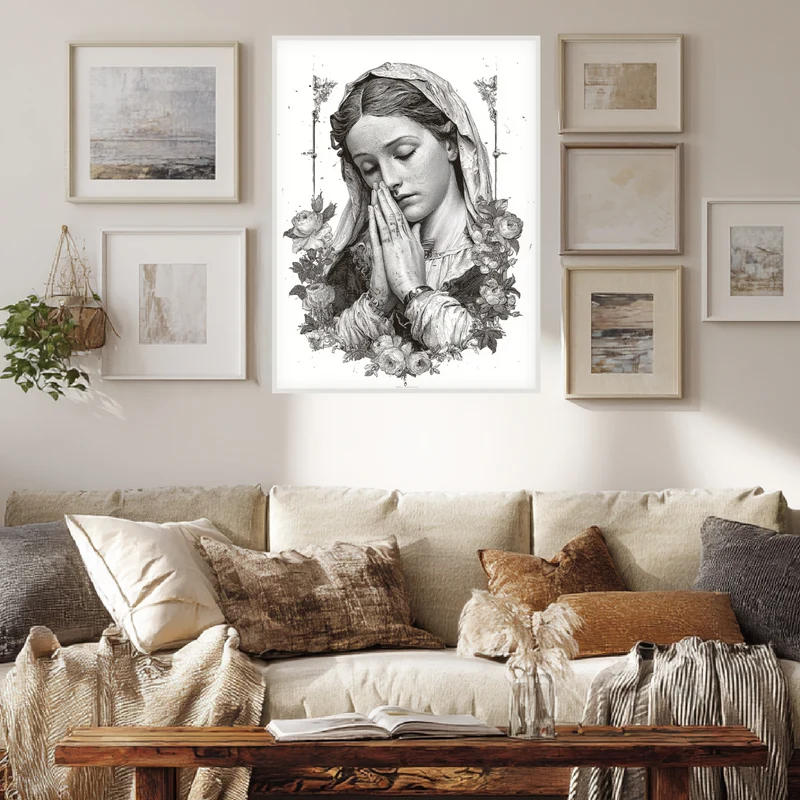 Betende Frau Blumenrahmen Poster
