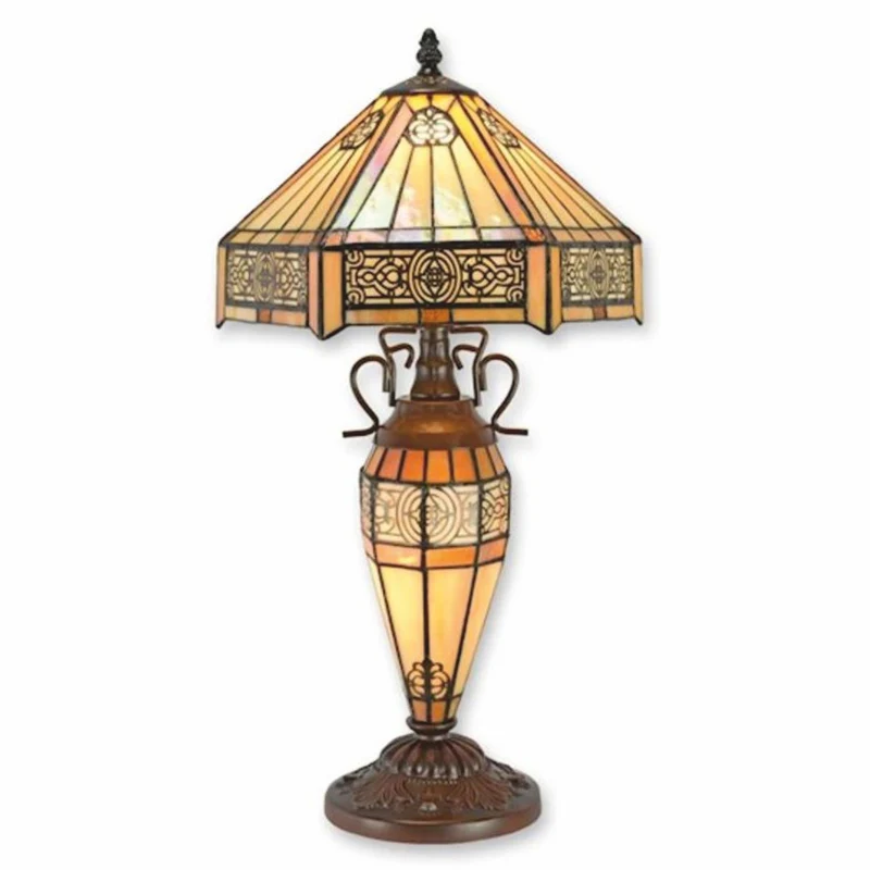 Casa Padrino Tiffany Tischleuchte Beige / Dunkelbraun H. 57 cm - Tiffany Leuchten