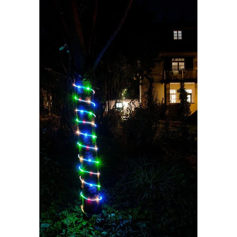 LED Mini Lichterschlauch 10m mit Lichtsensor Timer 130 bunte Dioden batteriebetrieben IP44