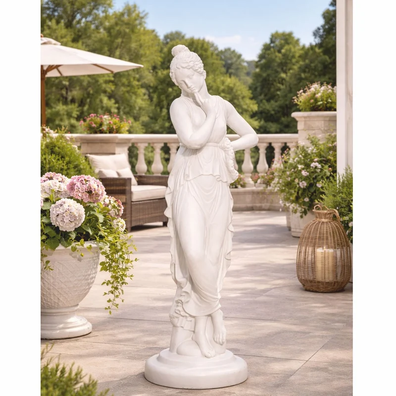 Casa Padrino Jugendstil Garten Skulptur Dame Weiß H. 67 cm - Garten Deko Figur