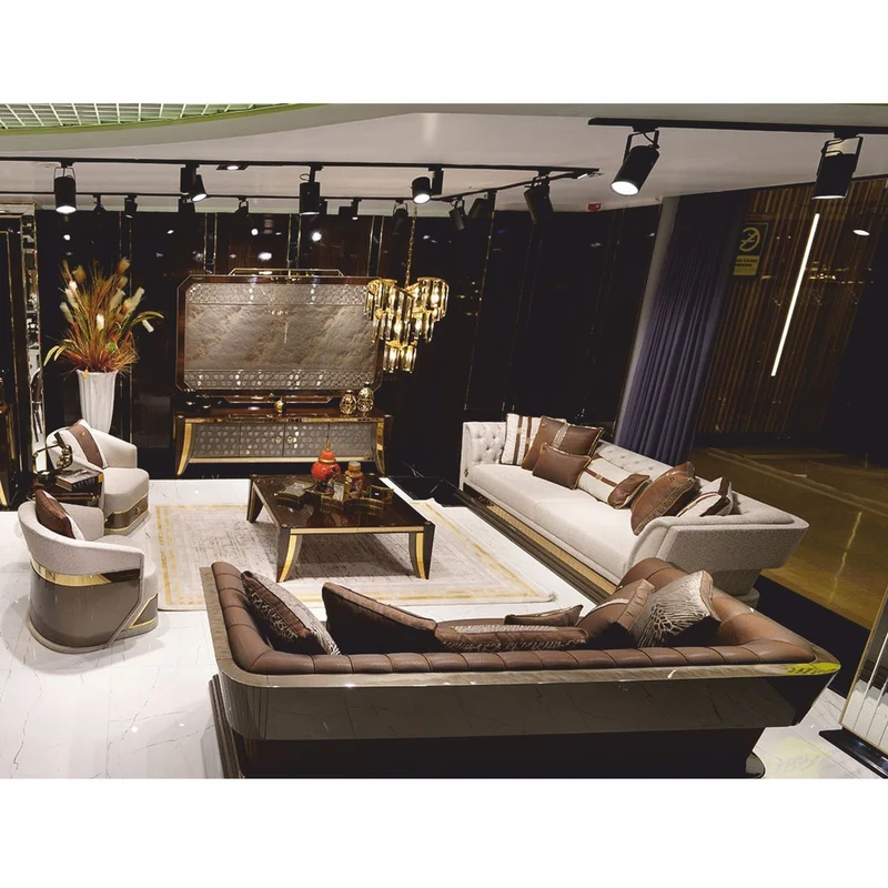 Casa Padrino Luxus TV Schrank Set Braun / Grau / Gold - Sideboard mit TV Rückwand