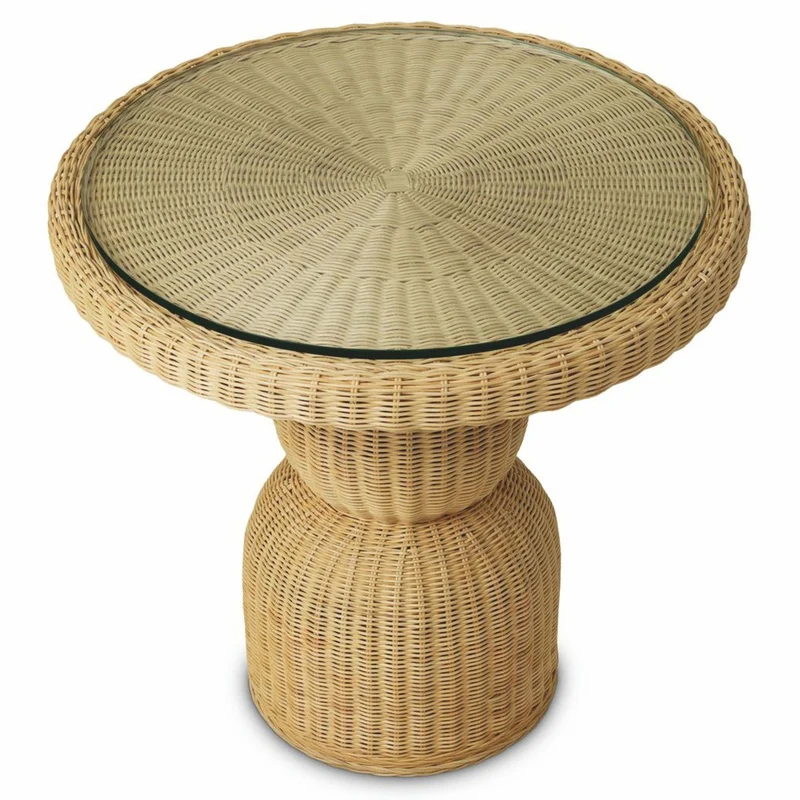 Casa Padrino Luxus Rattan Esstisch Naturfarben Ø 80 cm - Rattan Esszimmer Möbel