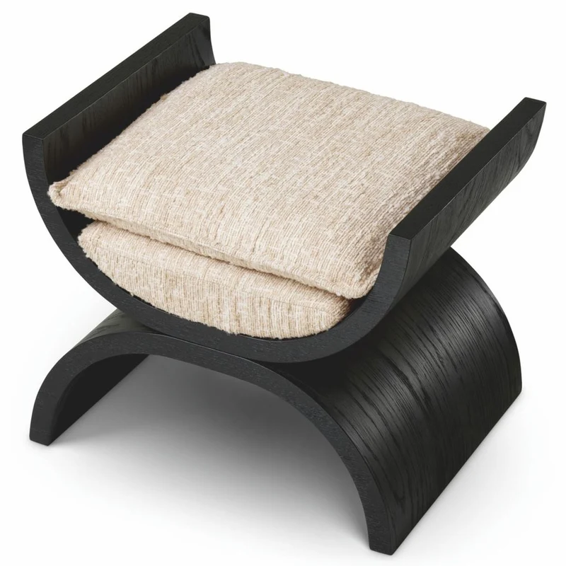 Casa Padrino Luxus Hocker Schwarz / Creme 55 cm - Luxus Hotel Möbel