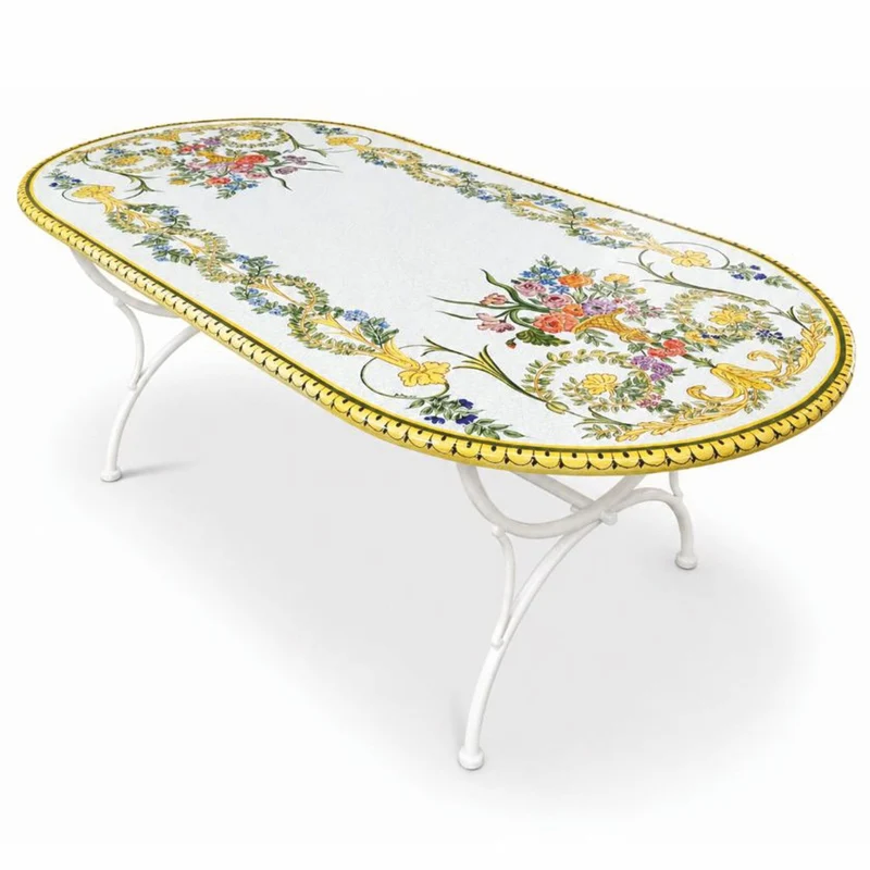 Casa Padrino Luxus Jugendstil Gartentisch Weiß / Bunt / Weiß 200 cm - Made in Italy