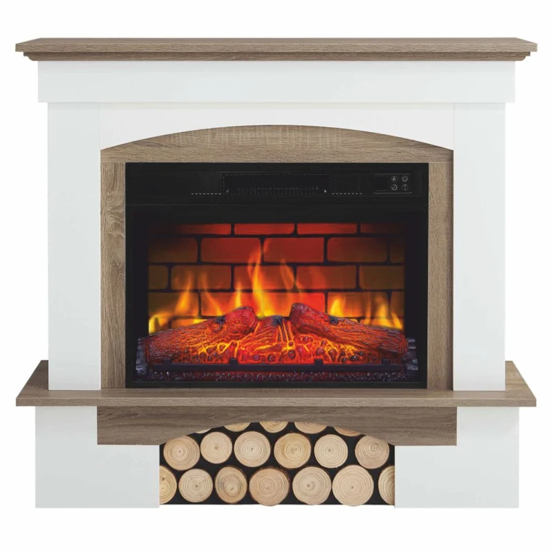 Casa Padrino Landhausstil LED Elektrokamin Weiß / Braun 98,5 x 30 x H. 90 cm