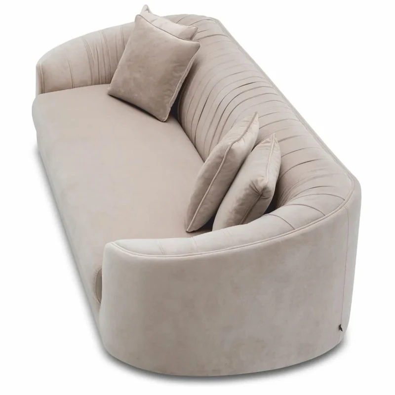 Casa Padrino Luxus Samt Sofa Creme / Schwarz 241 cm - Wohnzimmer & Hotel Möbel