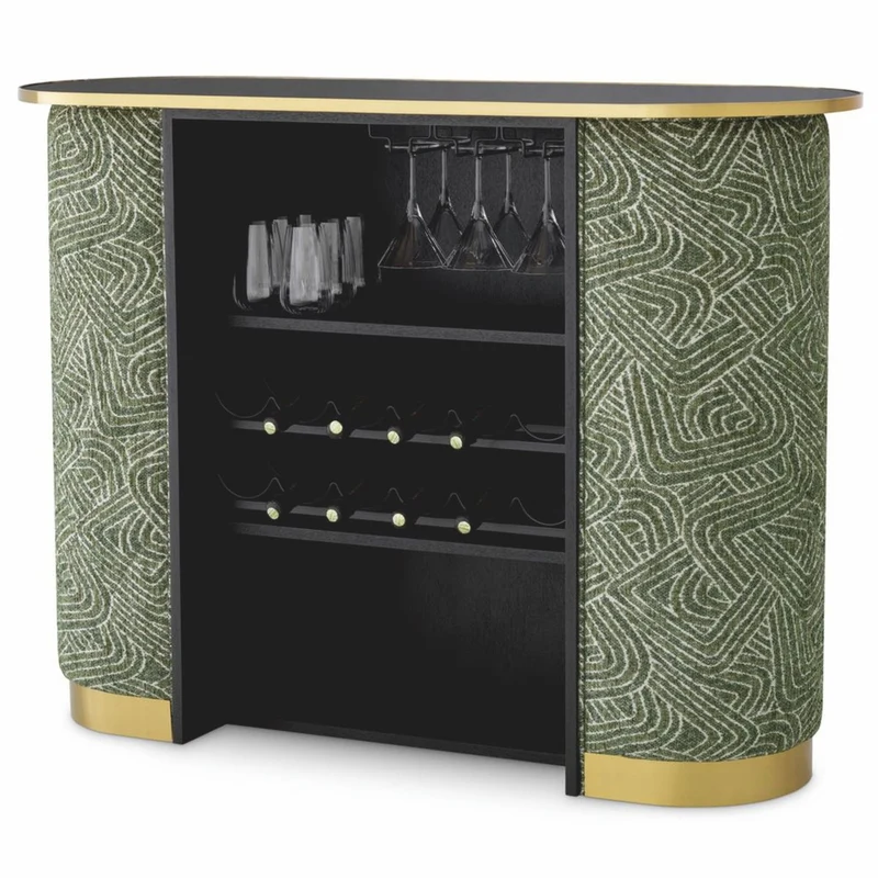Casa Padrino Luxus Bar Theke mit Glasplatte Grün / Schwarz / Messing 140 cm - Bar Möbel