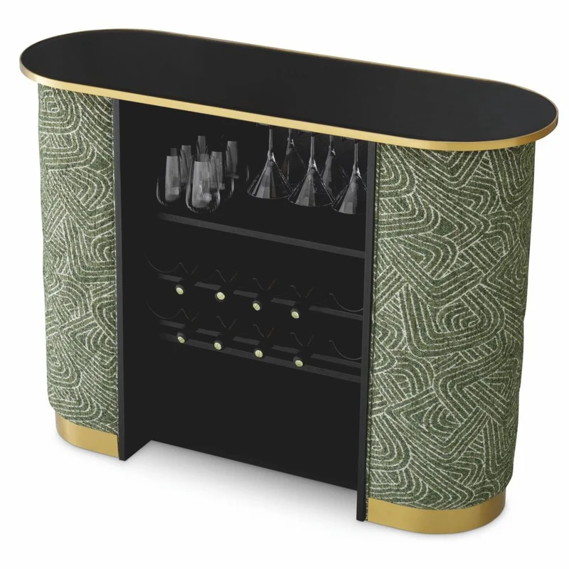 Casa Padrino Luxus Bar Theke mit Glasplatte Grün / Schwarz / Messing 140 cm - Bar Möbel