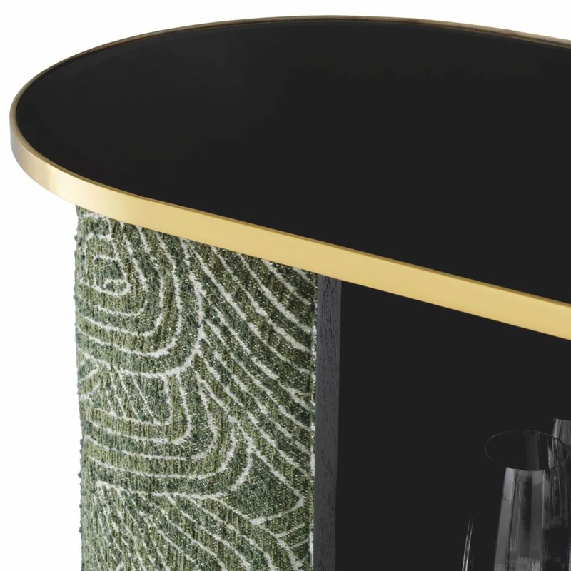 Casa Padrino Luxus Bar Theke mit Glasplatte Grün / Schwarz / Messing 140 cm - Bar Möbel