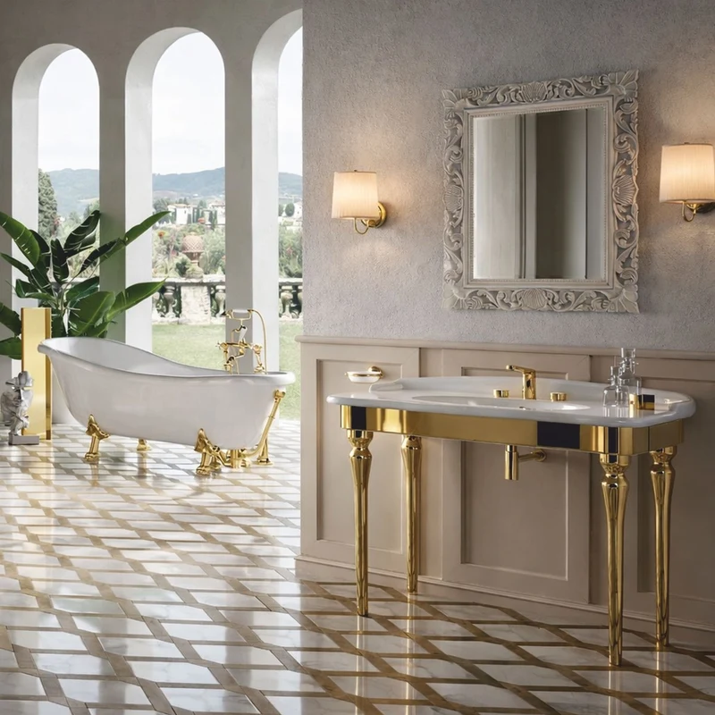Casa Padrino Luxus Jugendstil Badewanne Weiß / Gold 170 cm - Made in Italy