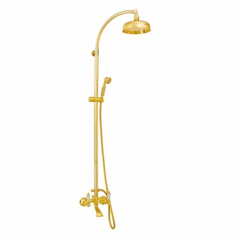 Casa Padrino Luxus Jugendstil Badewannenbatterie mit Handbrause und Überkopfbrause Gold H. 142 cm