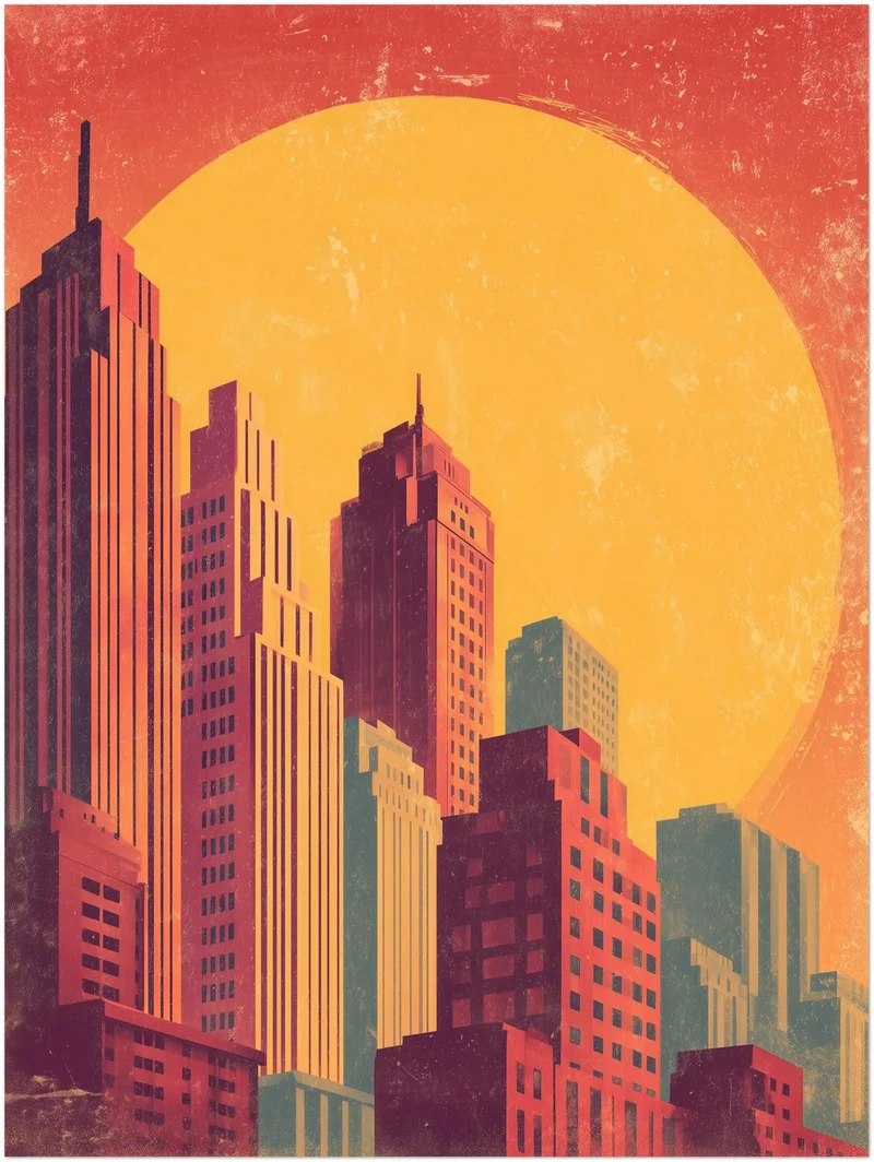 Stadt Skyline Sonne Leinwandbild