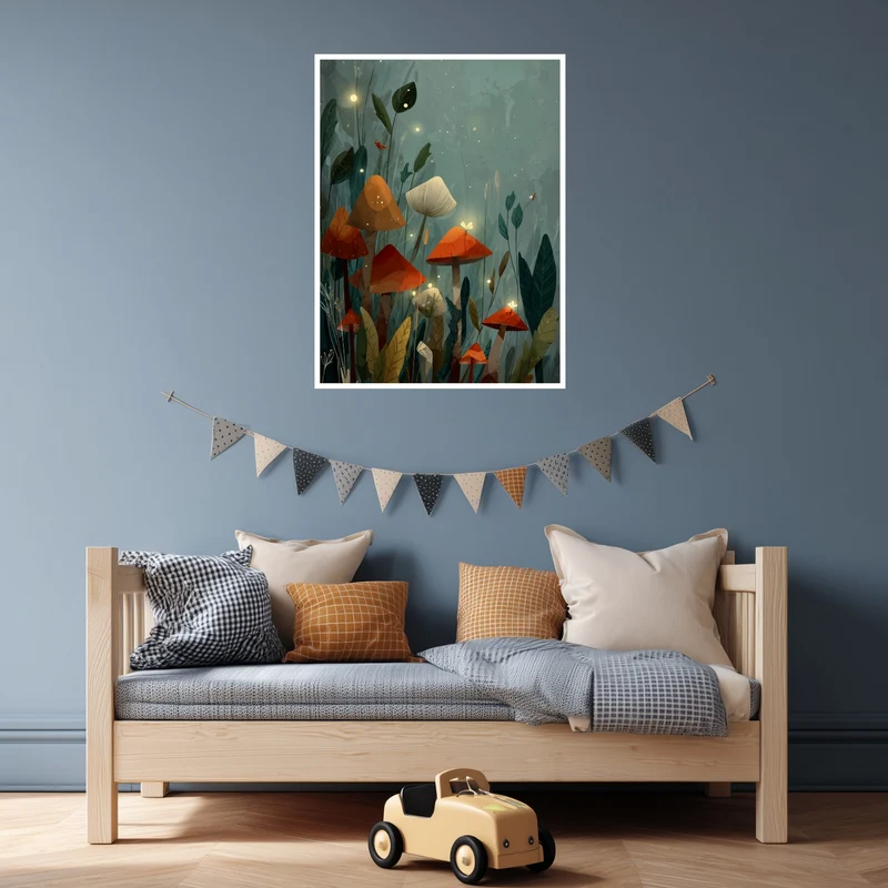 Leuchtende Pilze im Wald Poster