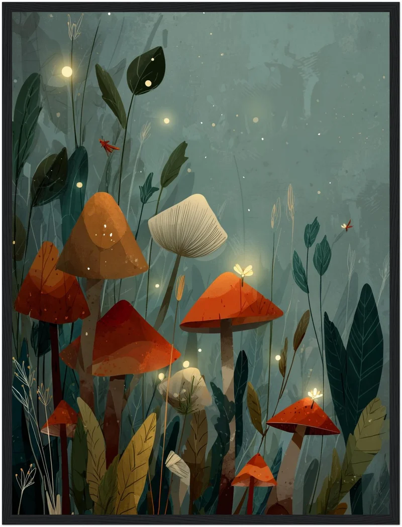 Leuchtende Pilze im Wald Poster
