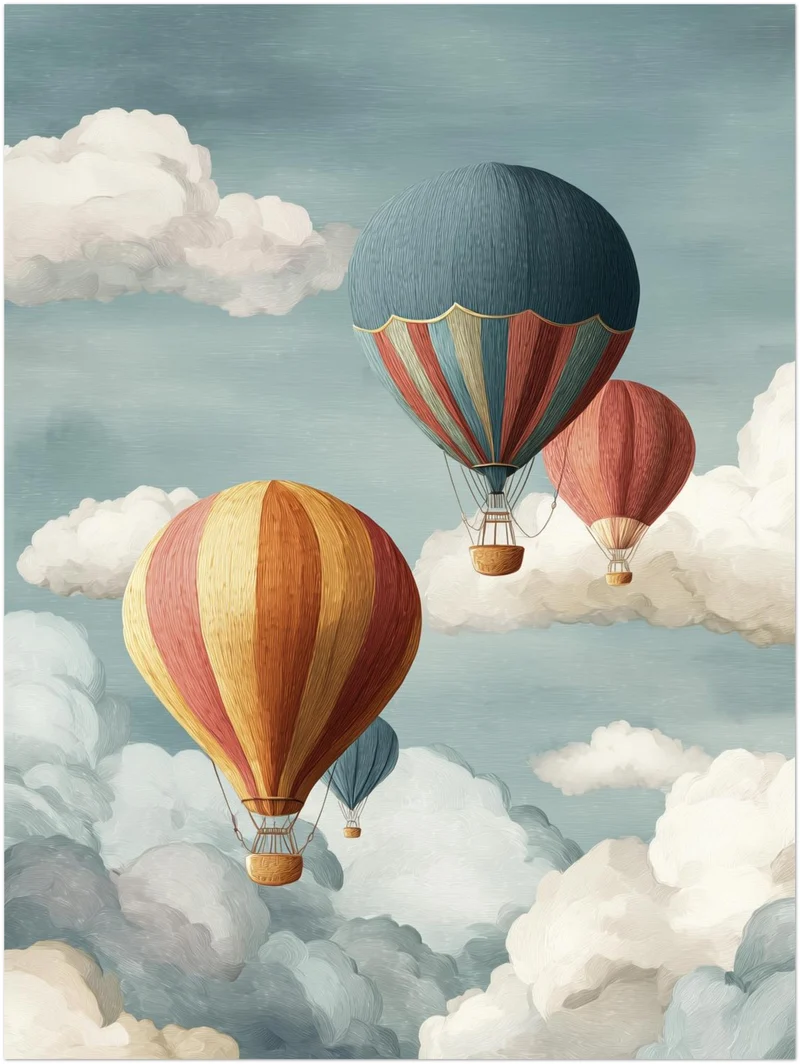 Heißluftballons in Wolken Leinwandbild