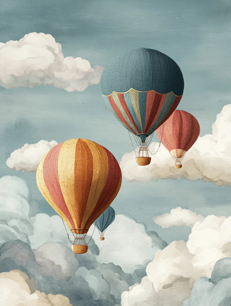 Heißluftballons in Wolken Poster