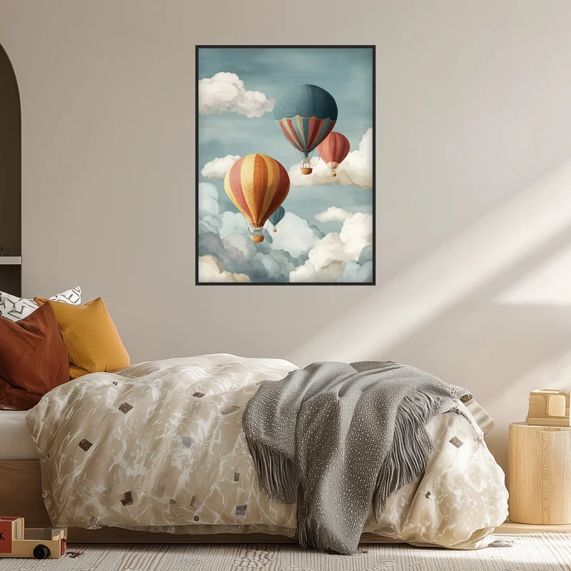 Heißluftballons in Wolken Poster