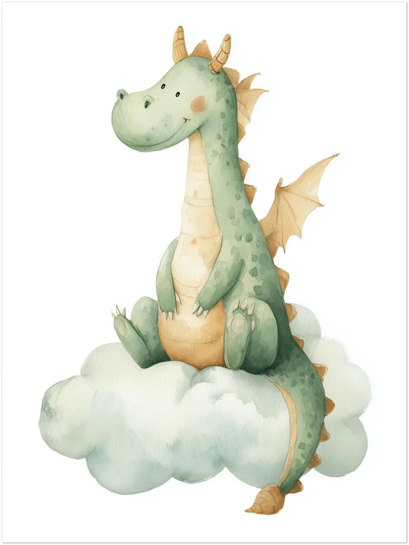 Freundlicher Drache auf Wolke Leinwandbild
