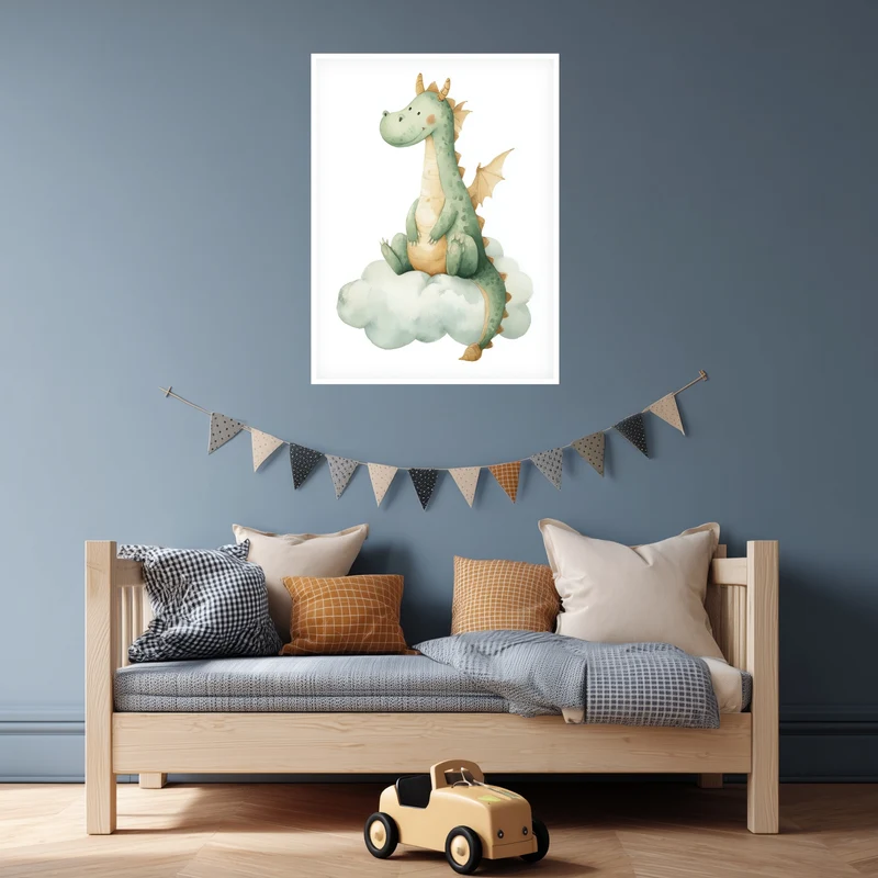 Freundlicher Drache auf Wolke Poster