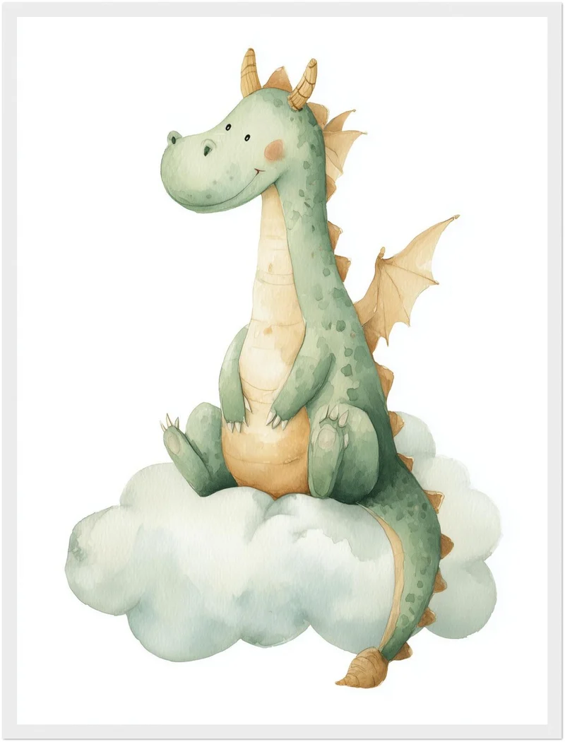 Freundlicher Drache auf Wolke Poster