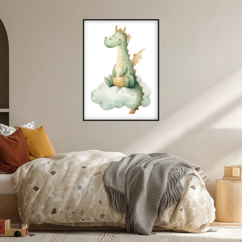 Freundlicher Drache auf Wolke Poster