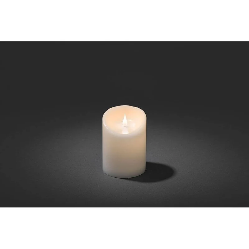 LED Echtwachskerze weiß mit 3D Flamme 14cm Timer Warmweiß batteriebetrieb