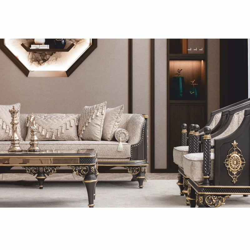 Casa Padrino Luxus Barock Wohnzimmer Sessel Beige / Braun / Gold - Barock Möbel