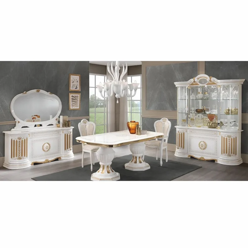 Casa Padrino Luxus Barock Esstisch Weiß / Gold 185-230 cm - Made in Italy