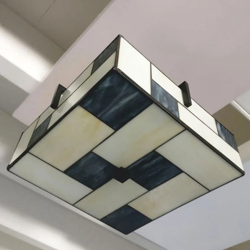 Casa Padrino Art Deco Tiffany Deckenleuchte Creme / Schwarz 35 cm - Tiffany Leuchten