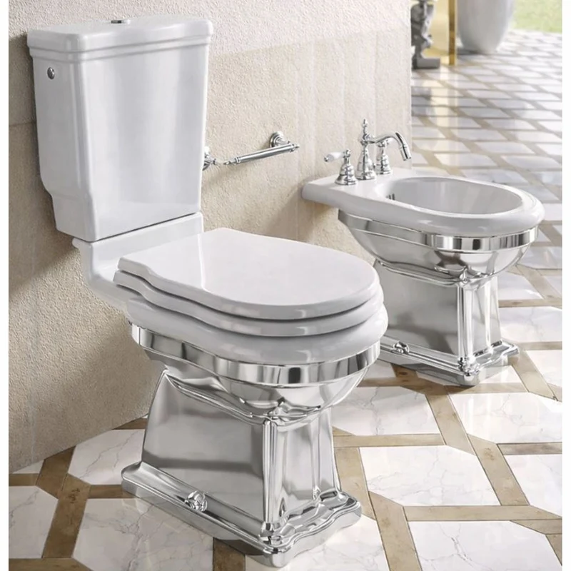 Casa Padrino Luxus Jugendstil WC Weiß / Silber H. 84 cm - Made in Italy