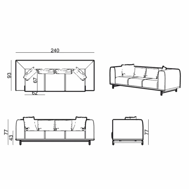 Casa Padrino Luxus Sofa Grau / Messing 240 cm - Wohnzimmer & Hotel Interior