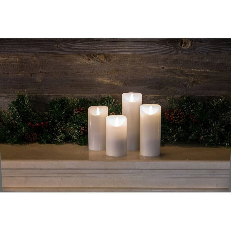 LED Echtwachskerze weiß mit 3D Flamme 20,5cm Timer Warmweiß batteriebetrieben