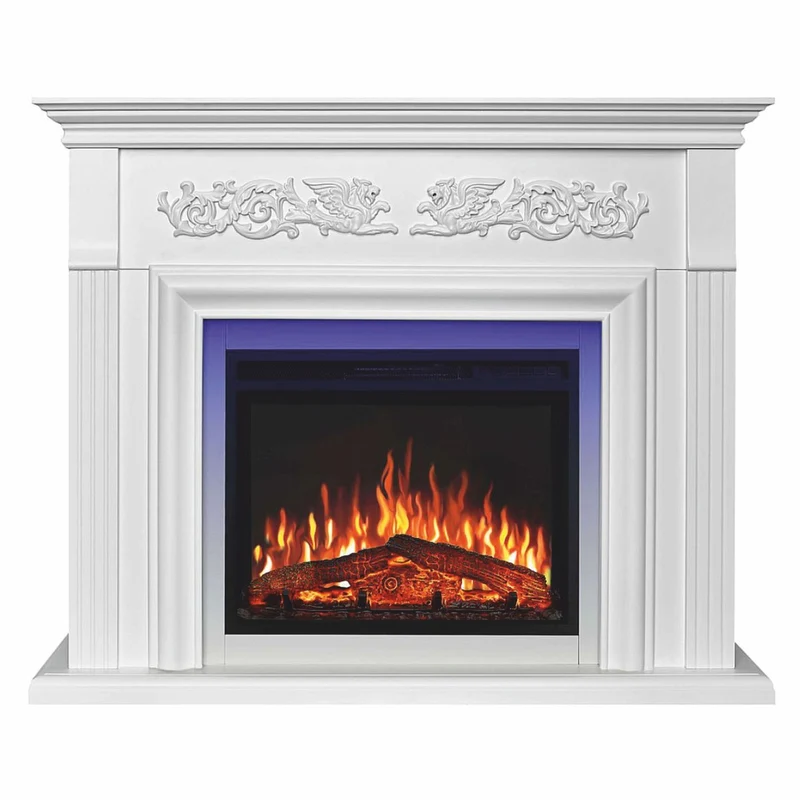 Casa Padrino Barock LED Elektrokamin Weiß 121 x 35 x H. 100 cm - Barock Möbel