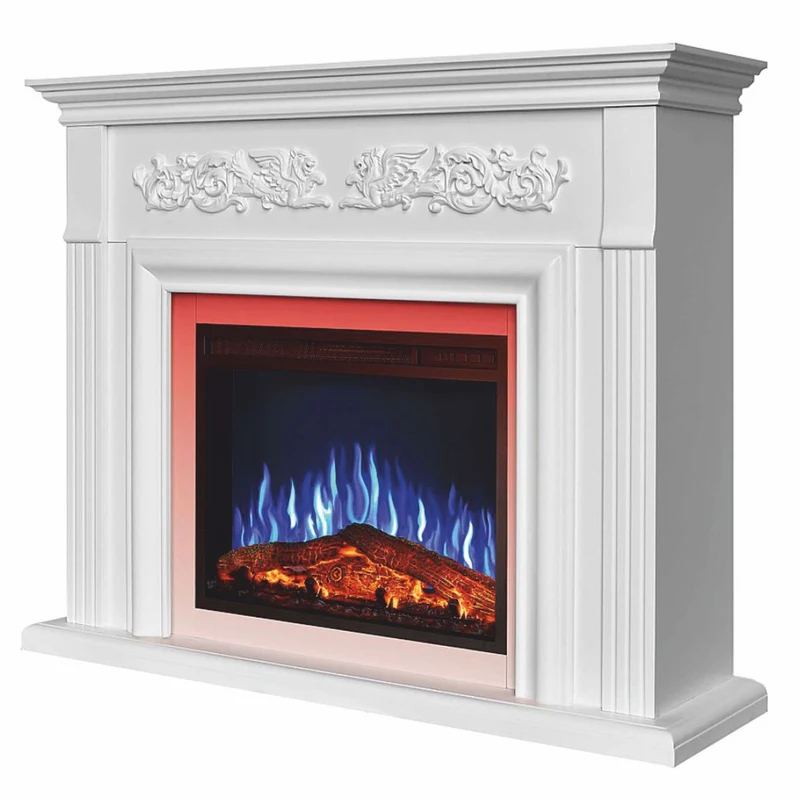 Casa Padrino Barock LED Elektrokamin Weiß 121 x 35 x H. 100 cm - Barock Möbel