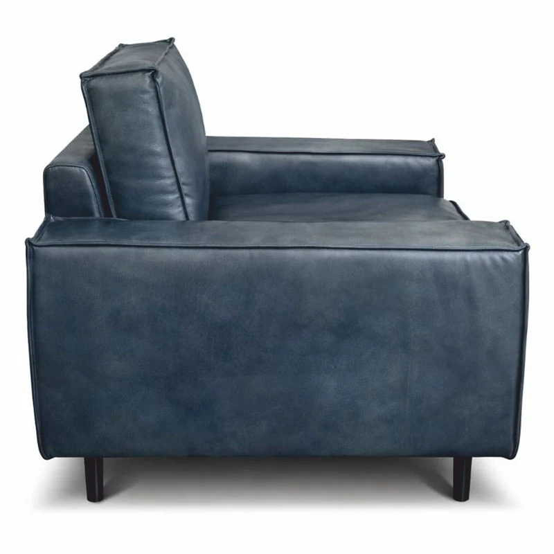 Casa Padrino Luxus Leder Sessel Vintage Blau / Schwarz - Echtleder Möbel