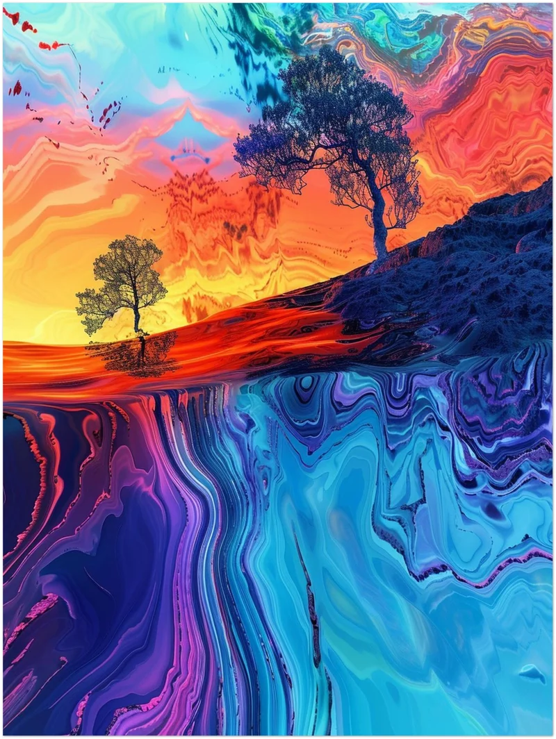 Farbige Baumlandschaft Leinwandbild