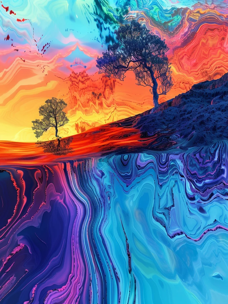 Farbige Baumlandschaft Poster