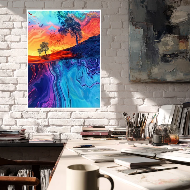 Farbige Baumlandschaft Poster