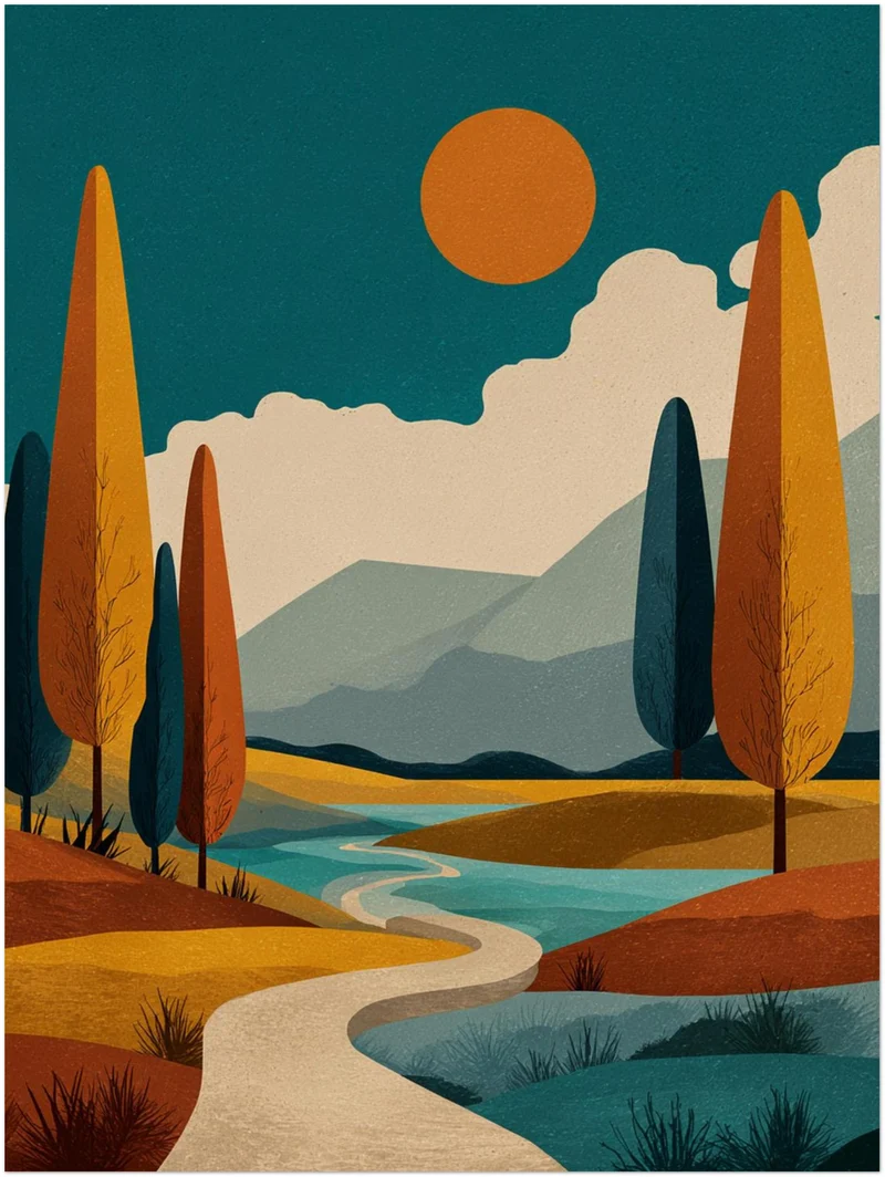Herbstliche Flusslandschaft Leinwandbild