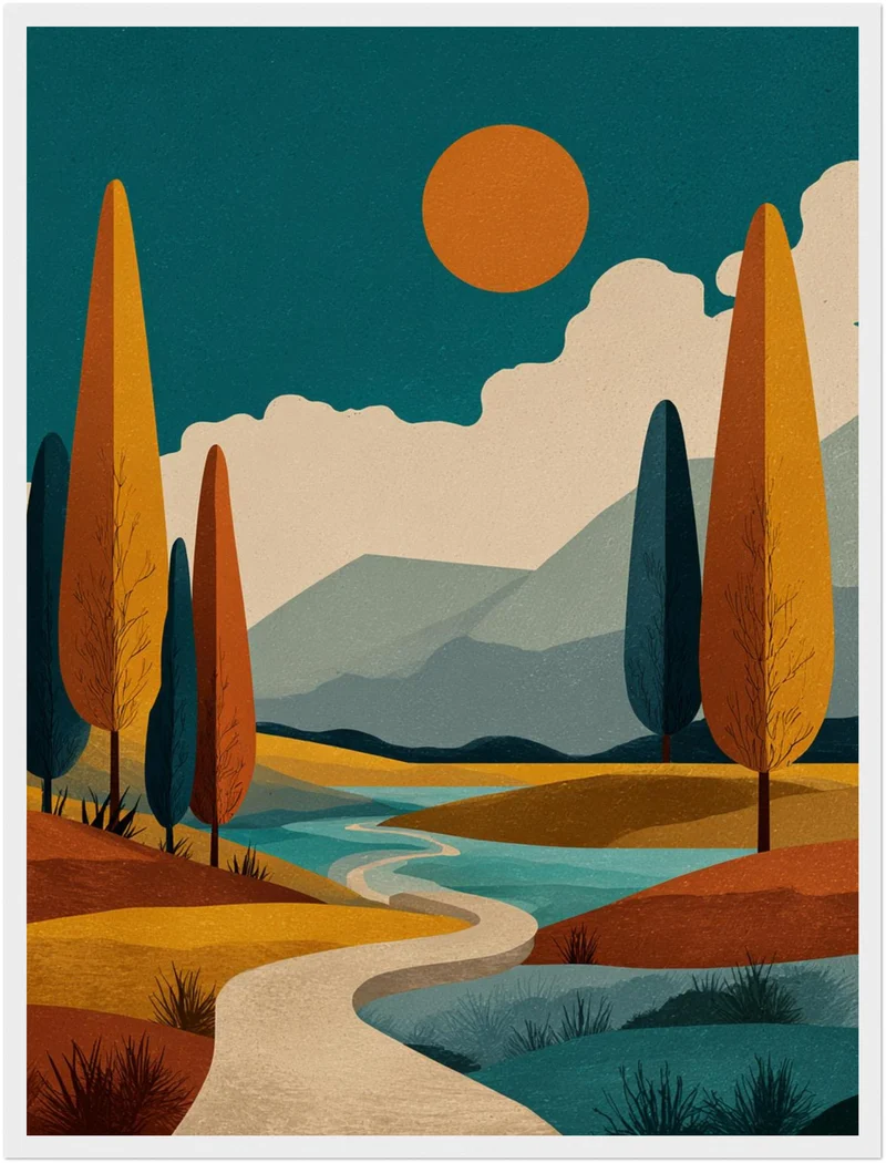 Herbstliche Flusslandschaft Poster