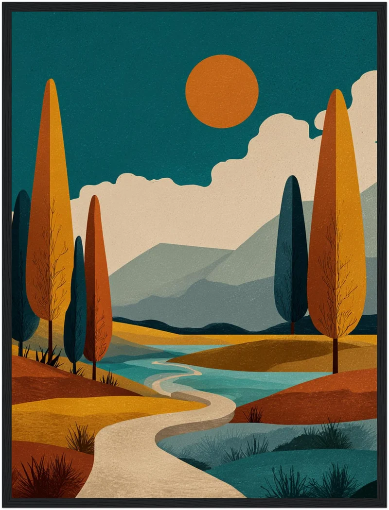 Herbstliche Flusslandschaft Poster